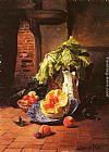 A Still Life With A White Porcelain Pitcher, Fruit And Vegetables by David Emile Joseph de Noter